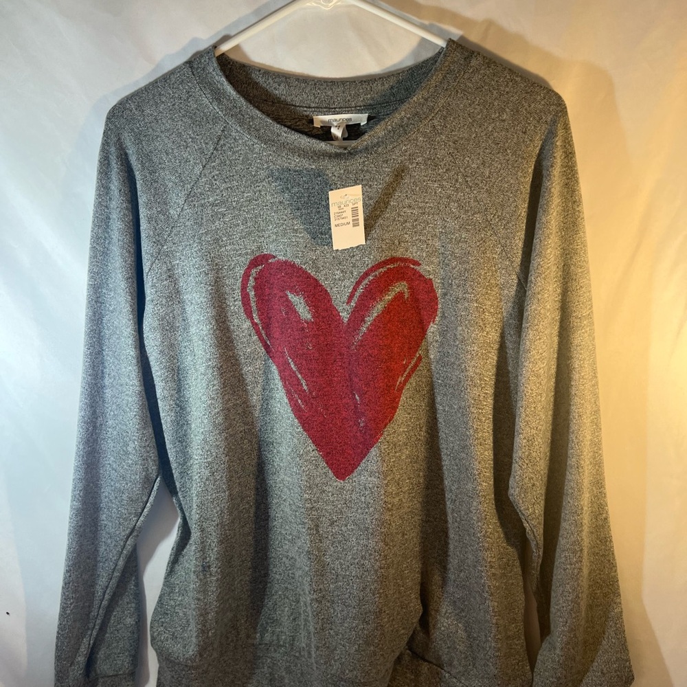 Maurices Heather Gray Sweatshirt with Red Heart